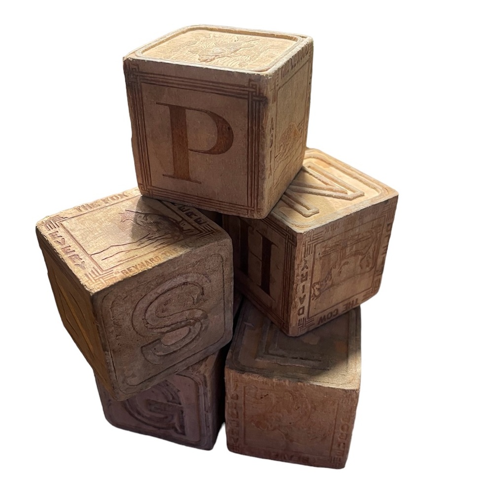 Vintage Antique Blocks Alphabet Animals set of 8 1.75”